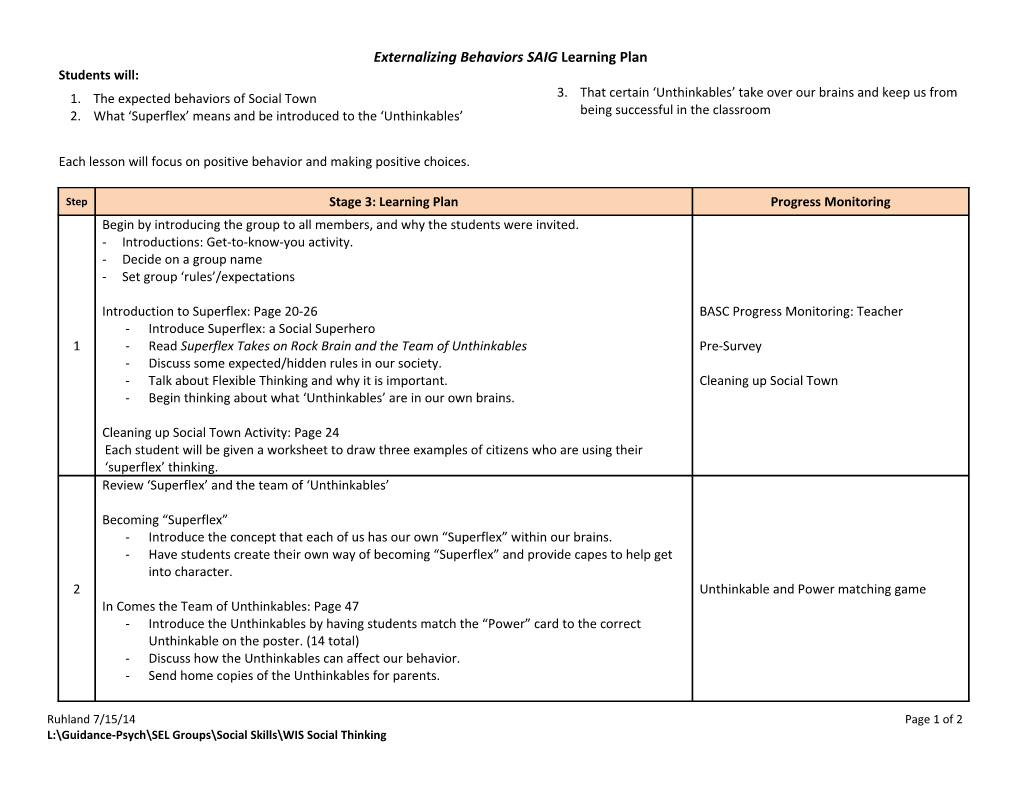 Suggested Week 1 Guided Reading Block