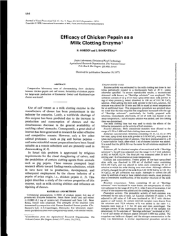 Efficacy of Chicken Pepsin As a Milk Clotting Enzyme 1