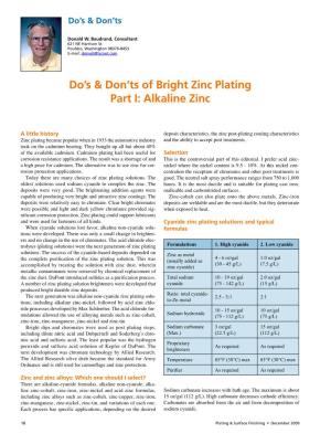 Do's & Don'ts of Bright Zinc Plating Part I: Alkaline Zinc