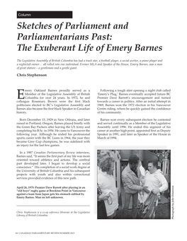 Sketches of Parliament and Parliamentarians Past: the Exuberant Life of Emery Barnes