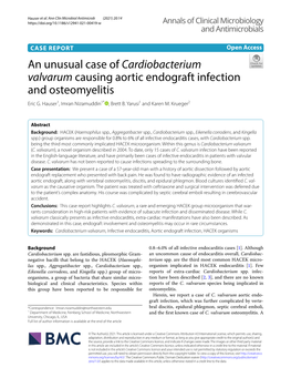 An Unusual Case of Cardiobacterium Valvarum Causing Aortic Endograft Infection and Osteomyelitis Eric G