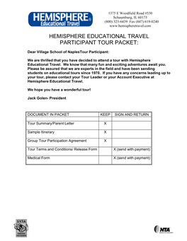 Hemisphere Educational Travel Participant Tour Packet