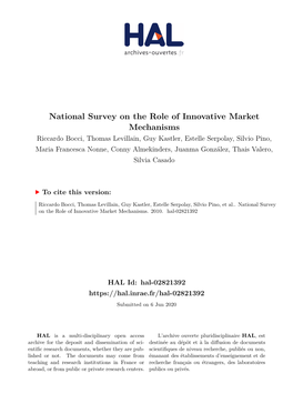 National Survey on the Role of Innovative Market Mechanisms