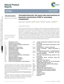 The Many Roles and Reactions of Bacterial Cytochromes P450 in Secondary Cite This: Nat