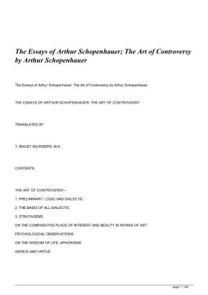 The Essays of Arthur Schopenhauer; the Art of Controversy by Arthur Schopenhauer