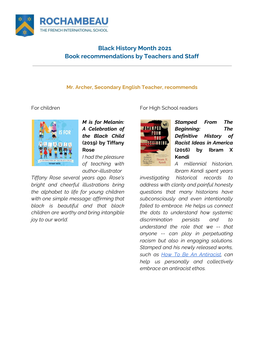 Black History Month 2021 Book Recommendations by Teachers and Staff