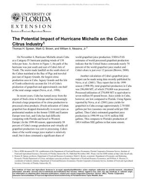 The Potential Impact of Hurricane Michelle on the Cuban Citrus Industry1 Thomas H