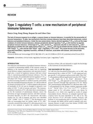 Type 1 Regulatory T Cells: a New Mechanism of Peripheral Immune Tolerance