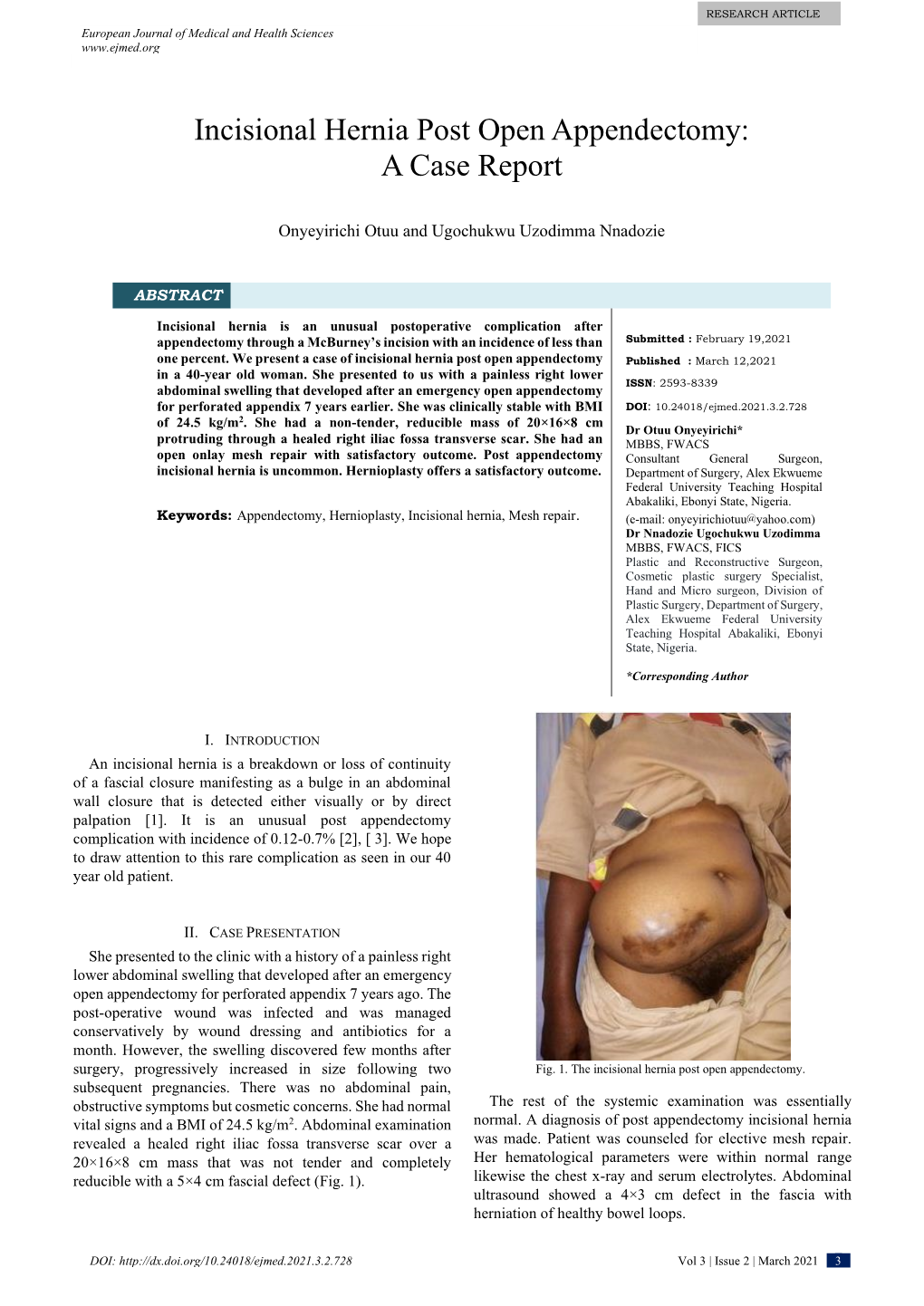 Incisional Hernia Post Open Appendectomy: a Case Report - DocsLib