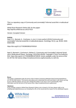 Community and Conviviality? Informal Social Life in Multicultural Places