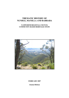 Thematic History of Nundle, Manilla and Barraba