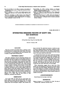Interesting Breeding Record of Sooty Owl Tyto Tenebricosa. Corella 24