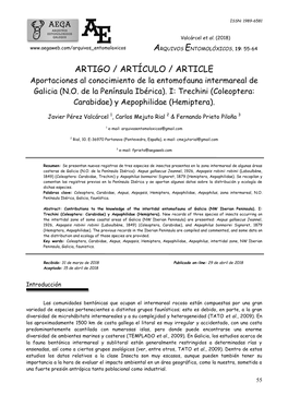 ARTIGO / ARTÍCULO / ARTICLE Aportaciones Al Conocimiento De La Entomofauna Intermareal De Galicia (N.O