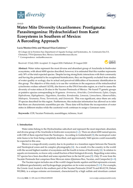 Water Mite Diversity (Acariformes: Prostigmata: Parasitengonina: Hydrachnidiae) from Karst Ecosystems in Southern of Mexico: a Barcoding Approach