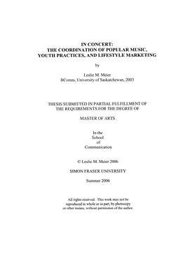 In Concert: the Coordination of Popular Music, Youth Practices, and Lifestyle Marketing