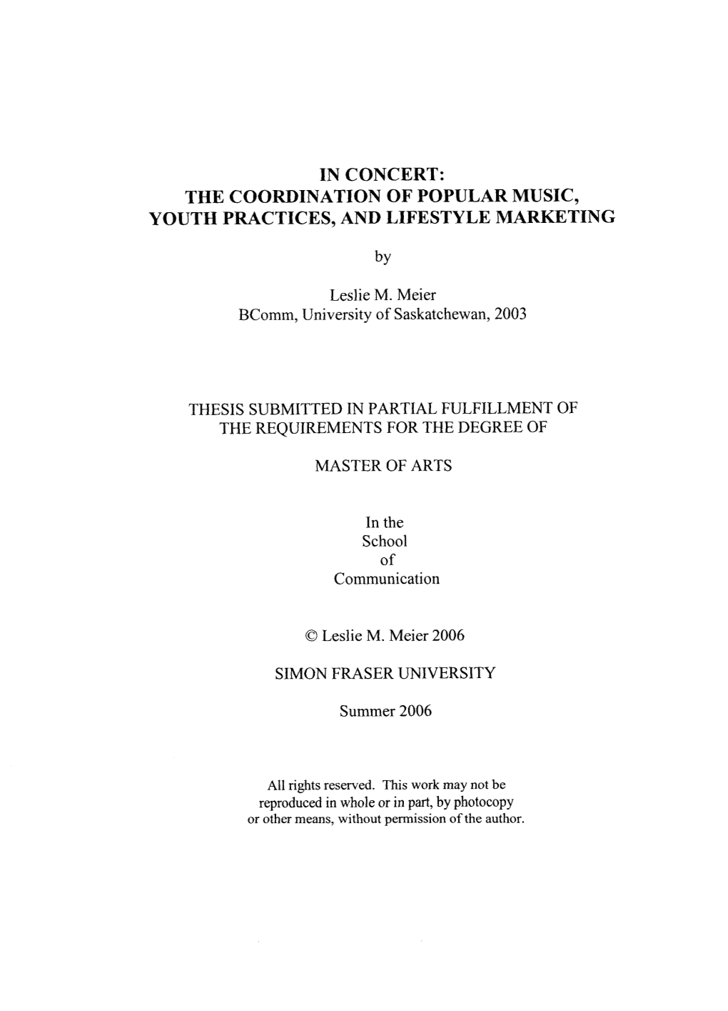 In Concert: the Coordination of Popular Music, Youth Practices, and Lifestyle Marketing