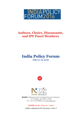India Policy Forum July 12–13, 2016