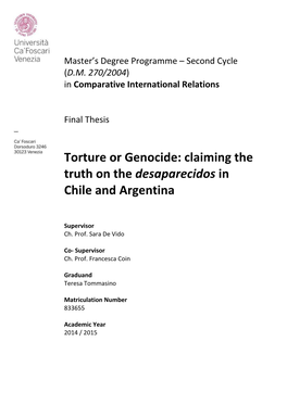 Torture Or Genocide: Claiming the Truth on the Desaparecidos in Chile and Argentina