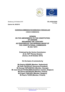 Opinion of the Venice Commission CDL-AD(2015)026