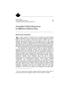 Canadian Policy Responses to Offshore Outsourcing