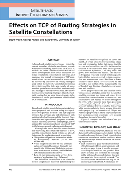 Effects on TCP of Routing Strategies in Satellite Constellations