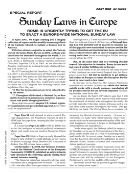 Sunday Laws in Europe ROME IS URGENTLY TRYING to GET the EU