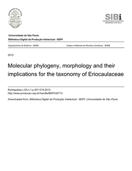 Molecular Phylogeny, Morphology and Their Implications for the Taxonomy of Eriocaulaceae