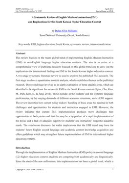 (EMI) and Implications for the South Korean Higher Education Context