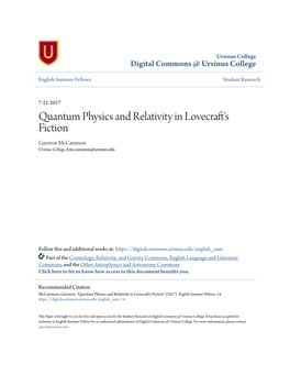 Quantum Physics and Relativity in Lovecraft's Fiction Garrison Mccammon Ursinus College, Frmccammon@Ursinus.Edu