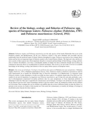 Review of the Biology, Ecology and Fisheries of Palinurus Spp. Species
