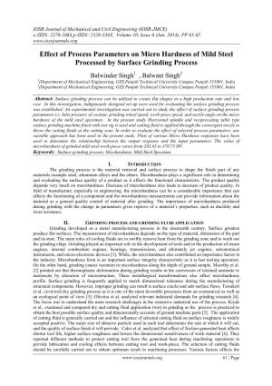 Effect of Process Parameters on Micro Hardness of Mild Steel Processed by Surface Grinding Process