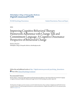Improving Cognitive-Behavioral Therapy Homework Adherence with Change Talk and Commitment Language: a Cognitive Dissonance Perspective of Behavioral Change Robert J