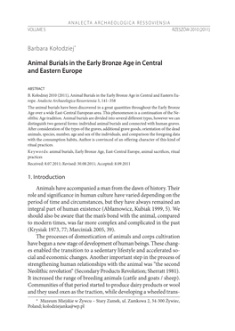 Animal Burials in the Early Bronze Age in Central and Eastern Europe