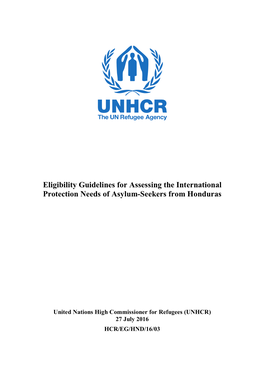 Eligibility Guidelines for Assessing the International Protection Needs of Asylum-Seekers from Honduras