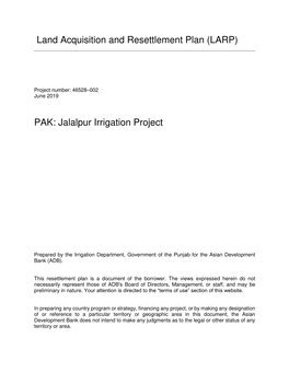 Jalalpur Irrigation Project: Land Acquisition and Resettlement Plan