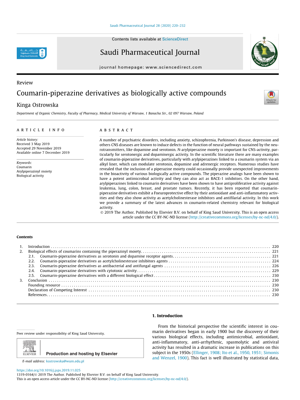 Coumarin-Piperazine Derivatives As Biologically Active Compounds