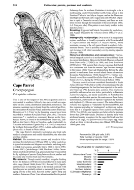 Cape Parrot of Nestlings As Pets and for Food Has Been Reported in the North- Grootpapegaai Ern Transvaal (P.G