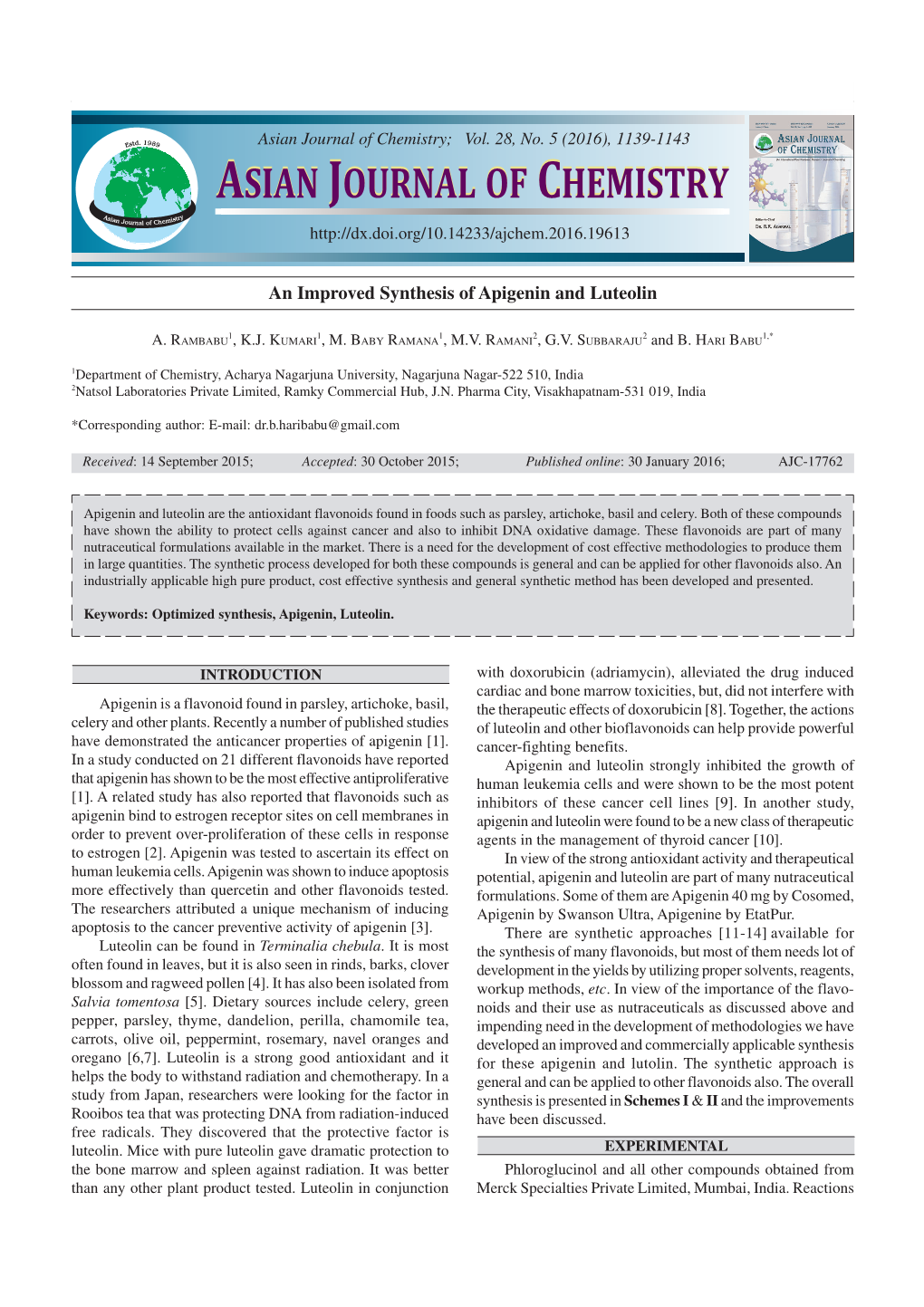 Asian Journal of Chemistry Asian Journal of Chemistry