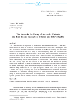The Koran in the Poetry of Alexander Pushkin and Ivan Bunin: Inspiration, Citation and Intertextuality
