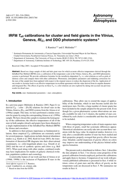 IRFM T$ {\Sf\Sl Eff}$ Calibrations for Cluster and Field Giants in the Vilnius, Geneva, RI$ {\Sf\Sl (C)}$ and DDO Photometric Sy