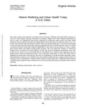Historic Redlining and Urban Health Today in U.S. Cities