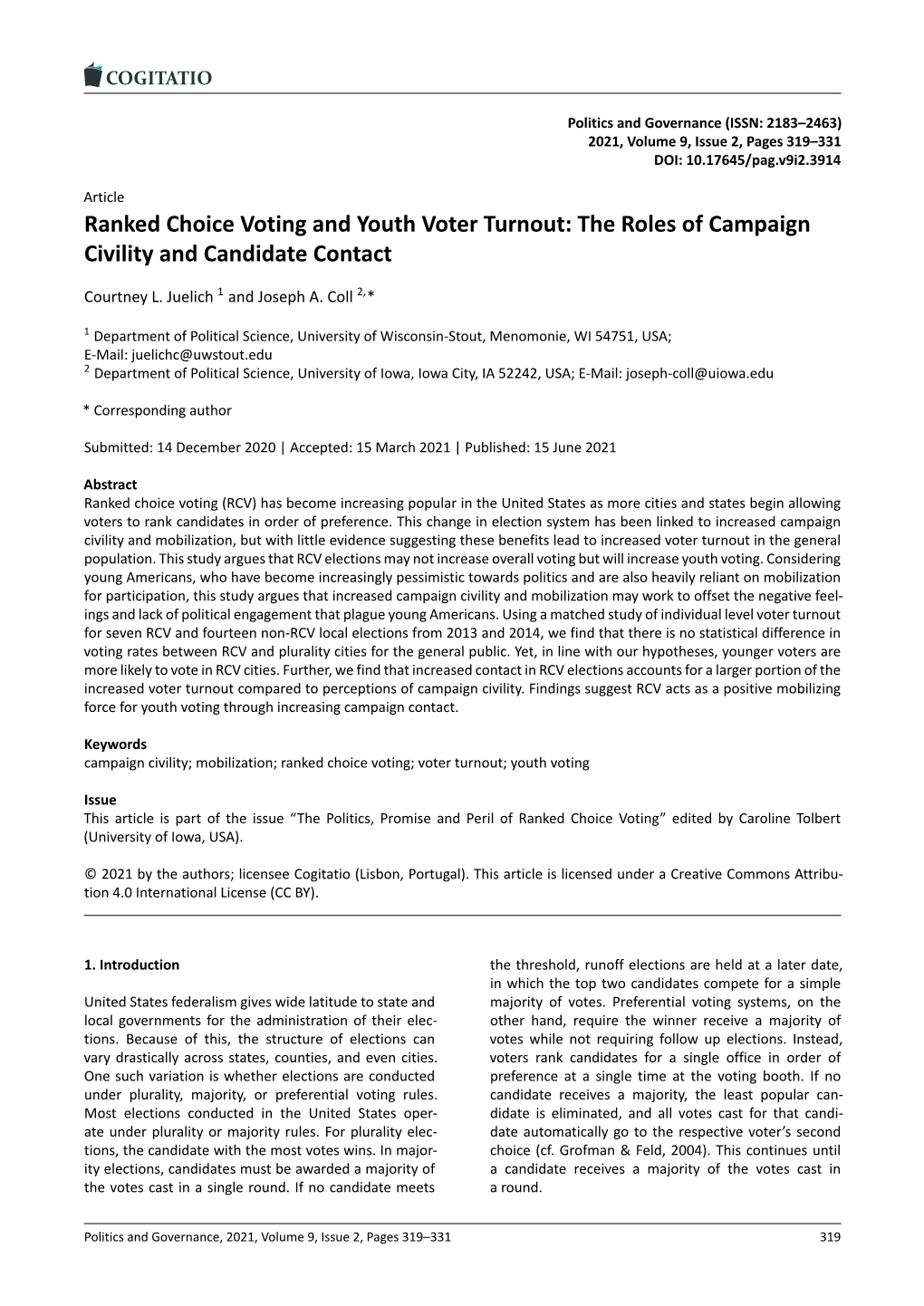 Ranked Choice Voting and Youth Voter Turnout: the Roles of Campaign Civility and Candidate Contact