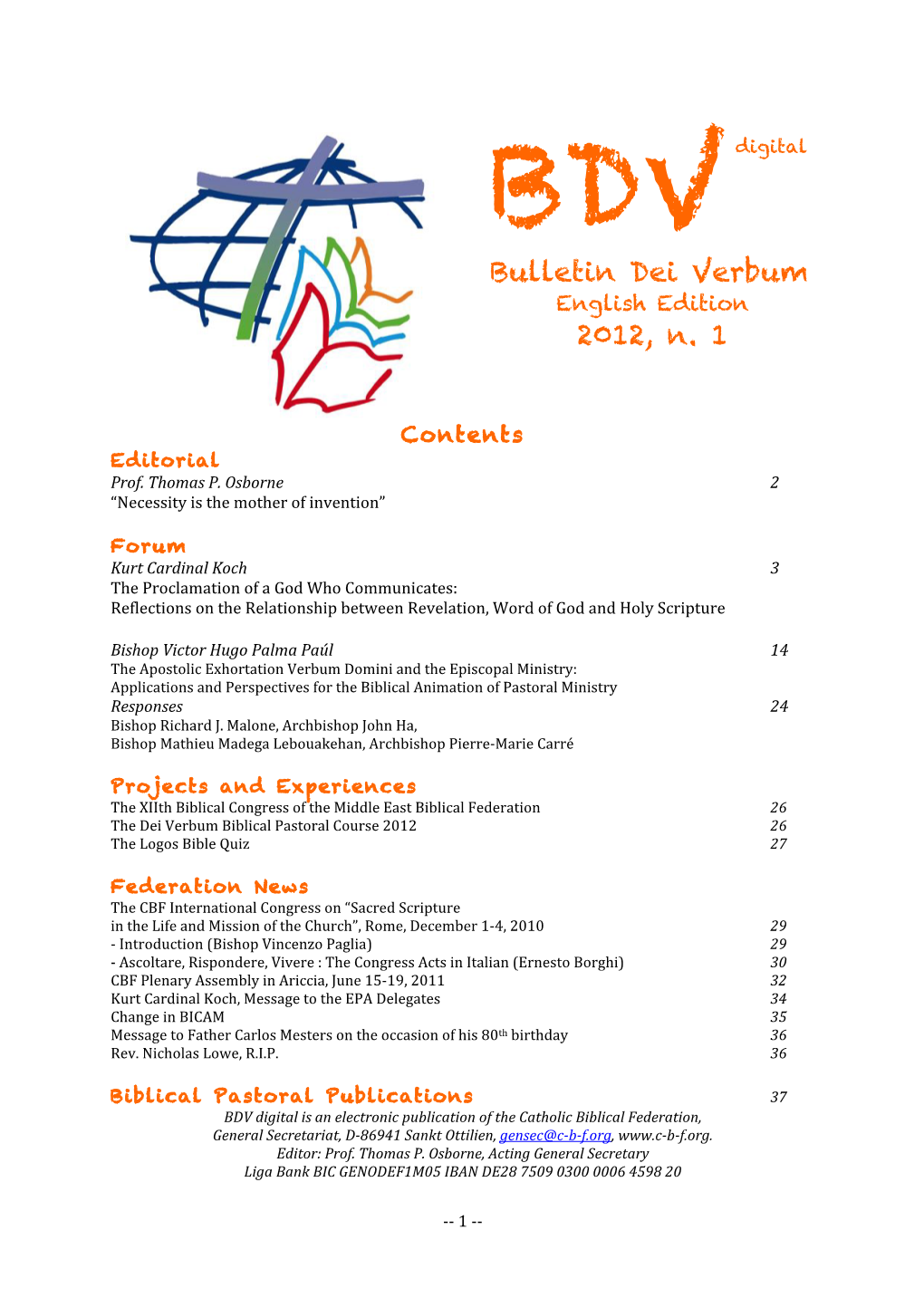 Bulletin Dei Verbum 2012, N. 1