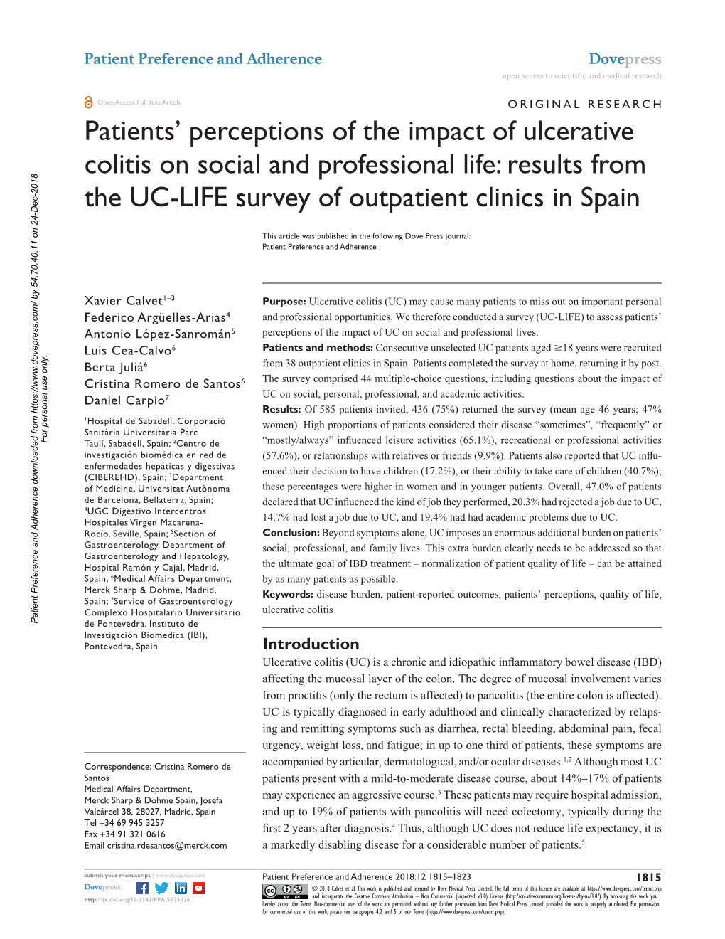 Patients' Perceptions of the Impact of Ulcerative Colitis