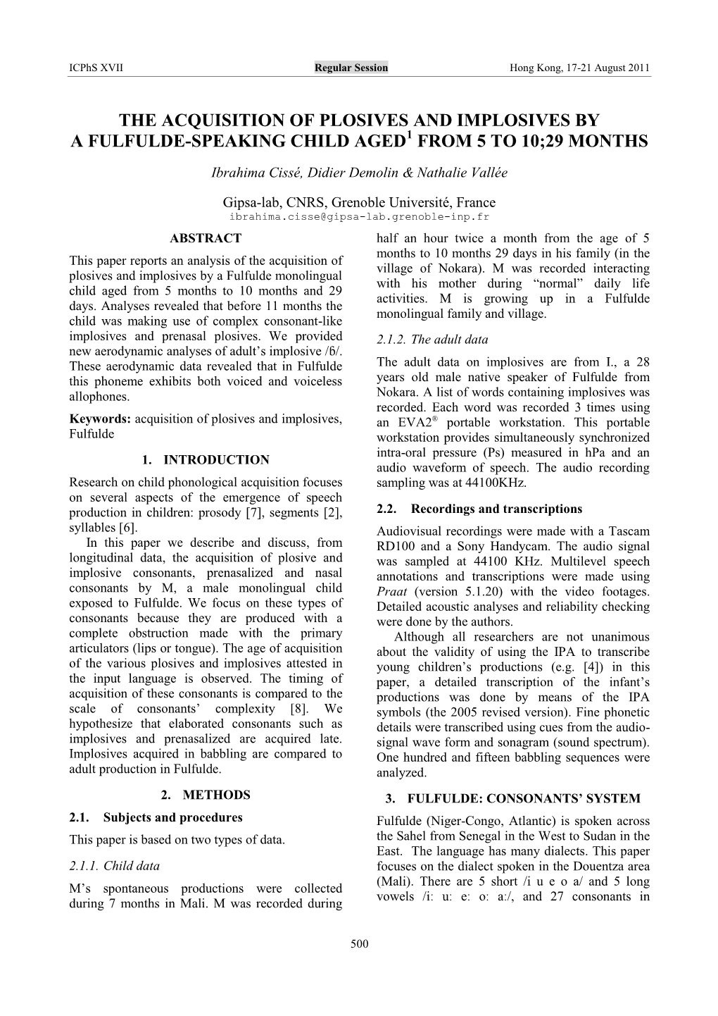 The Acquisition of Plosives and Implosives by a Fulfulde-Speaking Child Aged from 5 to 10