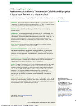 Assessment of Antibiotic Treatment of Cellulitis and Erysipelas a Systematic Review and Meta-Analysis