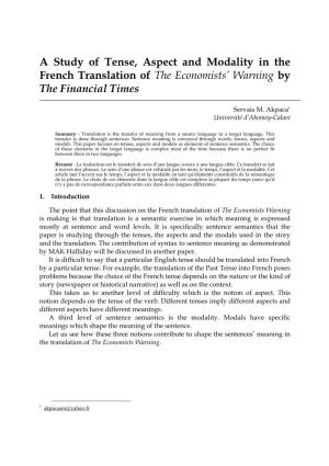 A Study of Tense, Aspect and Modality in the French Translation of the Economists’ Warning by the Financial Times