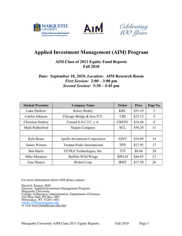Applied Investment Management (AIM) Program