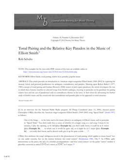 MTO 18.4: Schultz, Tonal Pairing and the Relative-Key Paradox