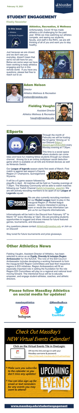 STUDENT ENGAGEMENT Esports Other Athletics News